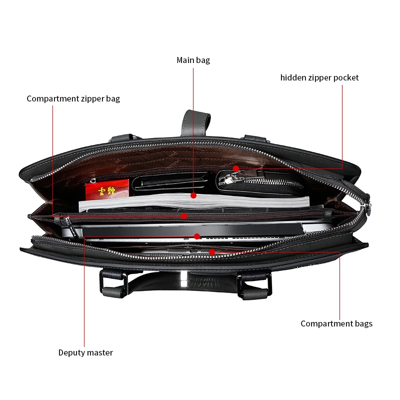 Padieoe Top Split Cowhide Leather Business Briefcase Luxury Brand Men Laptop Documents Bag Fashion Men's Shoulder Crossbody Bag