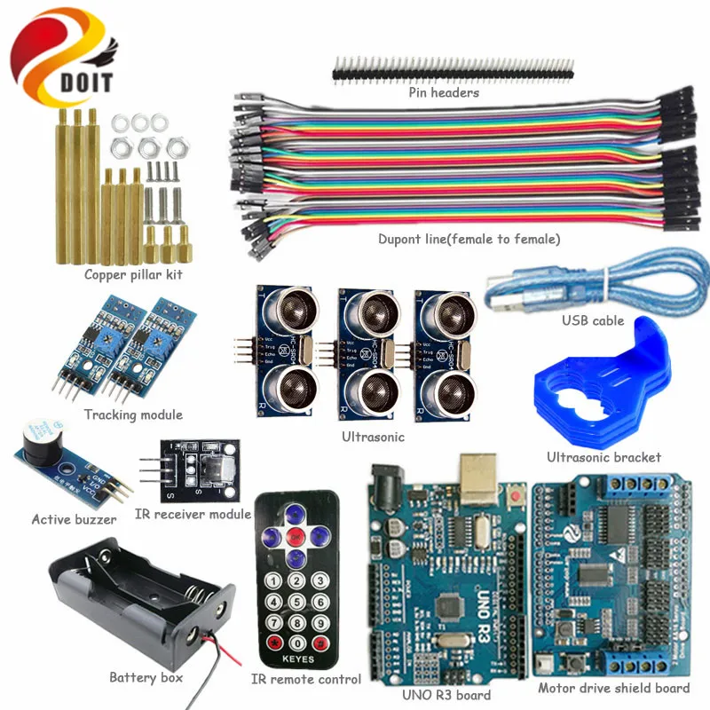 1 комплект ИК-управления с доской UNO R3 + Щит двигателя отслеживание ультразвуковое