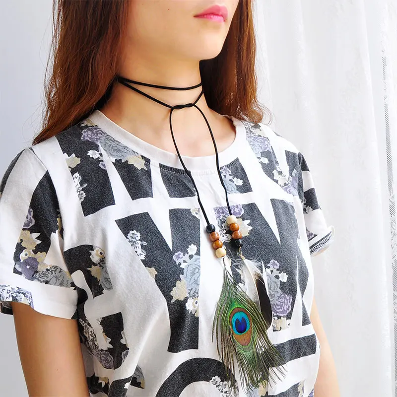 Деревянное ожерелье с кисточкой и бусинами цыганское перо павлина украшения