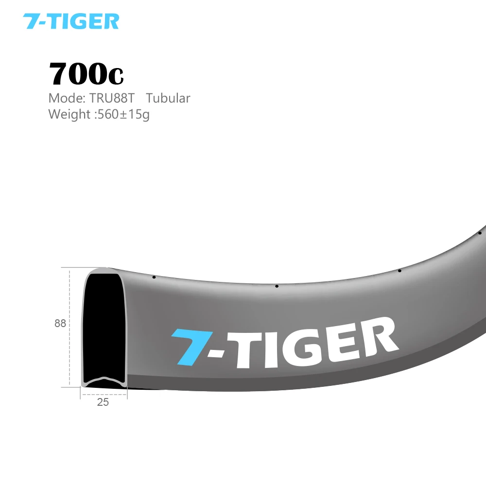 7-TIGER карбоновые дорожные колесные диски 700c 88 мм u-образный трубчатый 20 отверстий 24 Отверстия 3 k/ud/12 k матовый