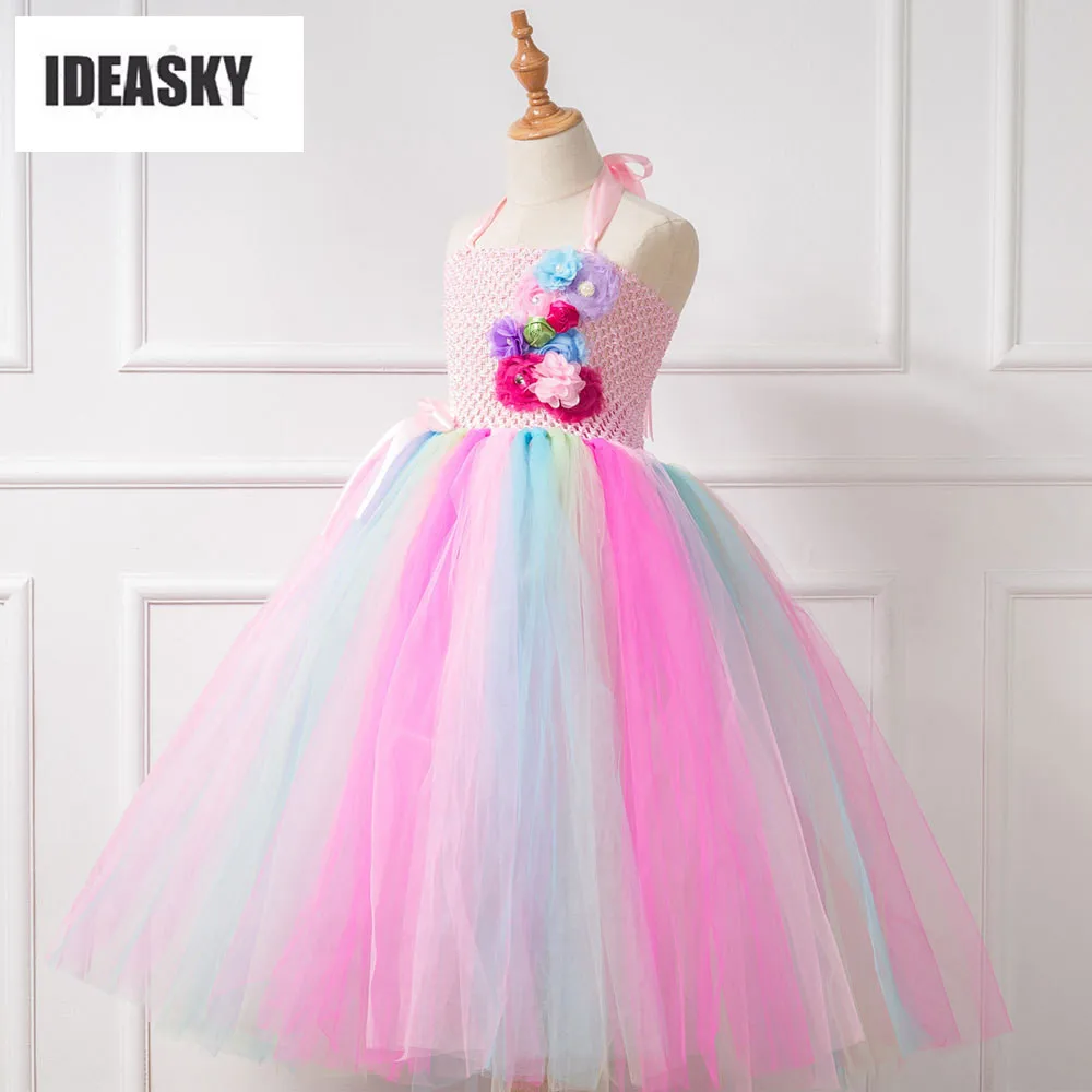 Хэллоуин косплей фантазии платье Радуга Единорог Костюм Принцесса пачка партии