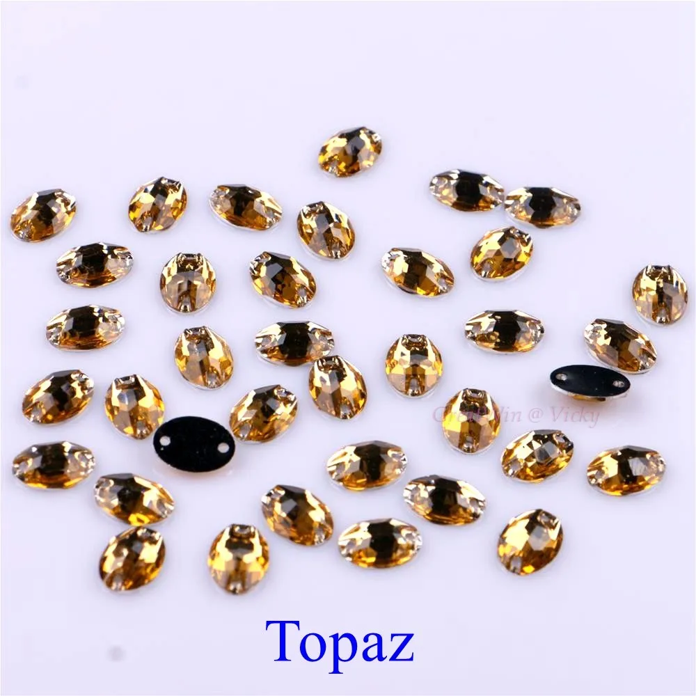 Topaz 7x10 мм Овальный Форма пришить стразы с двумя отверстиями в форме эллипса, кристаллы смолы бусины со стразами и камнями 50 шт./упак - Цвет: Topaz