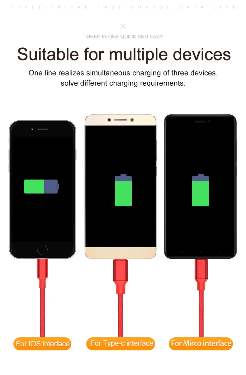 GUSGU 3 в 1 USB кабель для iPhone 5 SE 6 7 8 X type C кабель для быстрой зарядки для Xiaomi huawei MacBook Micro дата кабель для Android