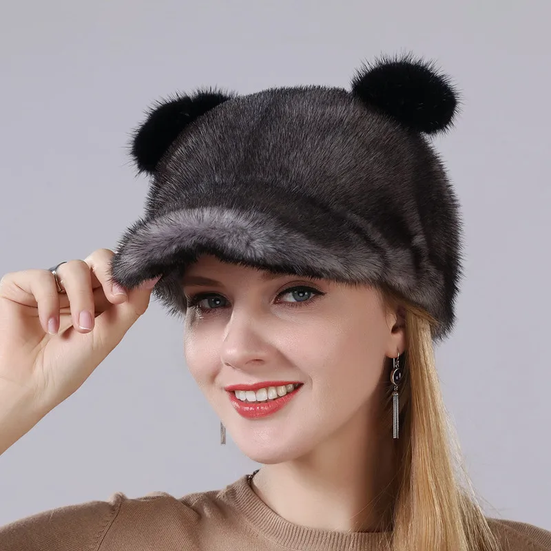 Женская шапка из натурального меха норки теплая зимняя с импортным натуральным