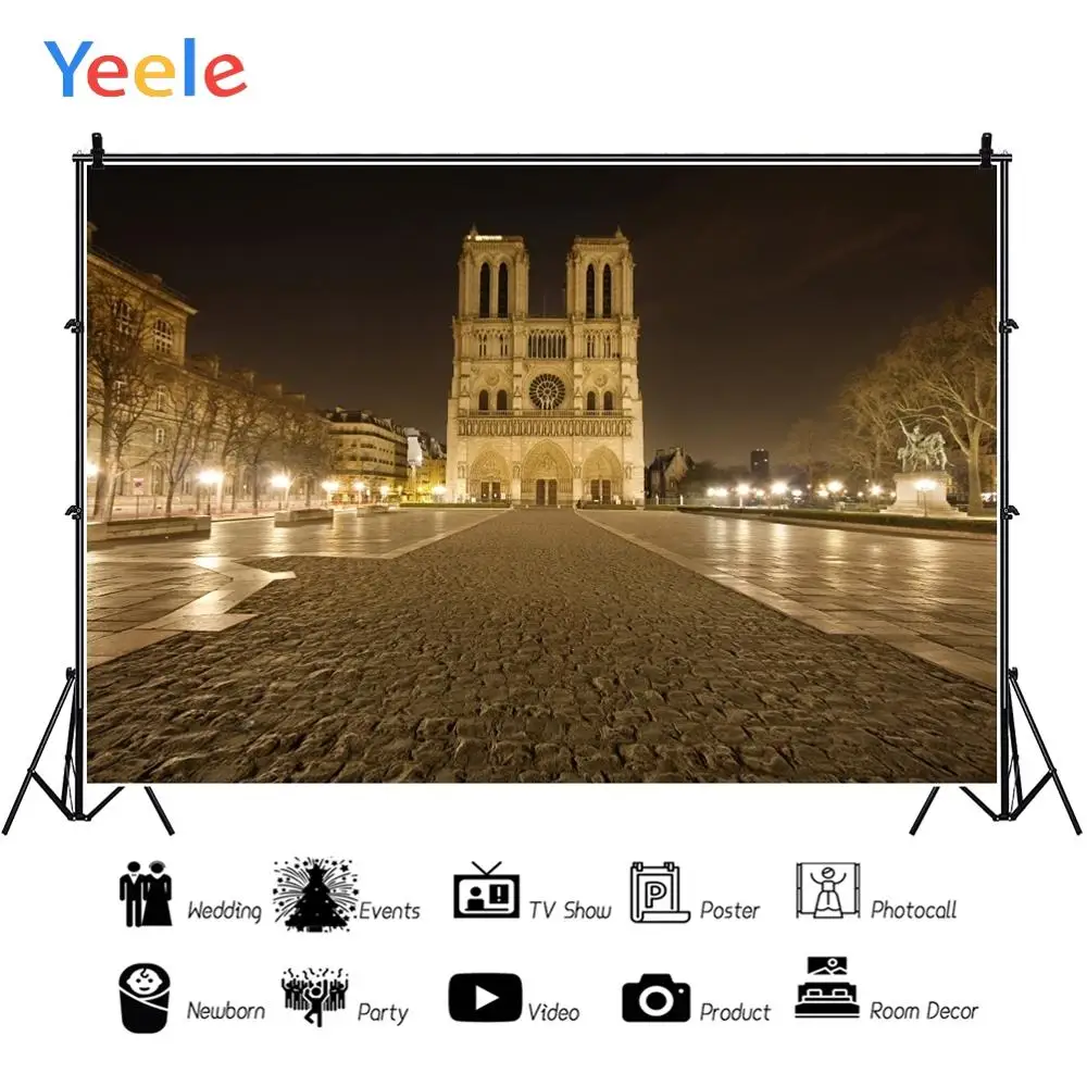 Yeele Нотр Дам де Пари ночь деревья Тротуар Свет фотографии фоны индивидуальные