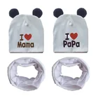 Шапка-шарф для мальчиков и девочек, люблю мама папа хлопок, шапка с ушками, 6 месяцев-3 года