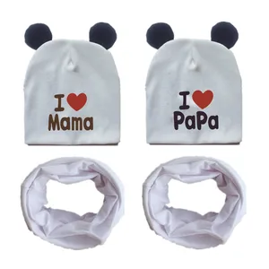Шапка-шарф для мальчиков и девочек, люблю мама папа хлопок, шапка с ушками, 6 месяцев-3 года