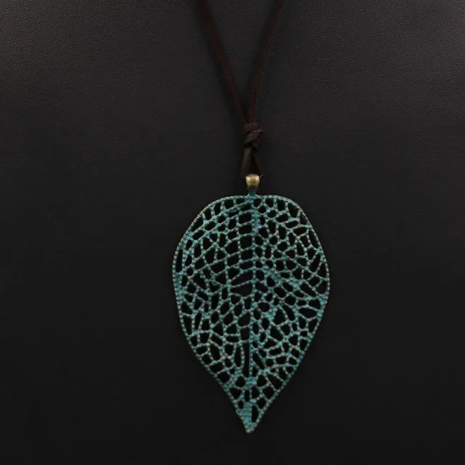 bronze leaf 1 шт полые, в форме сердца лист амулеты ожерелье для йоги резной кулон с кожаными ювелирными изделиями для женщин - Окраска металла: bronze leaf