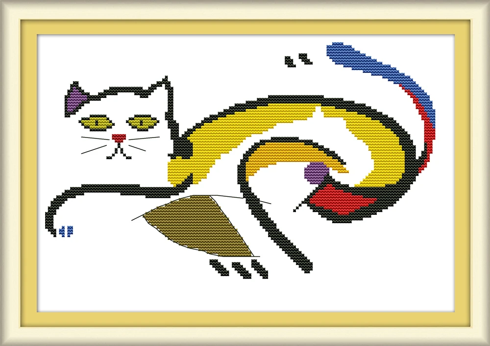 

The frightened fat cat cross stitch kit aida 14ct 11ct count print canvas cross stitching needlework embroidery DIY handmade
