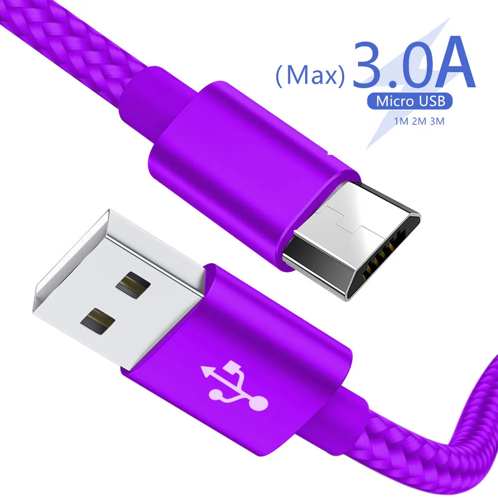 Micro USB Cable 1m 2m 3m quick charge microusb 3.0a fast charger cord for xiaomi samsung nokia android tablet mobile phone cable