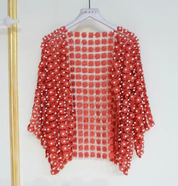 Женская Короткая шаль с кружевом кардиган рукавом 2019 и бусинами 7 цветов