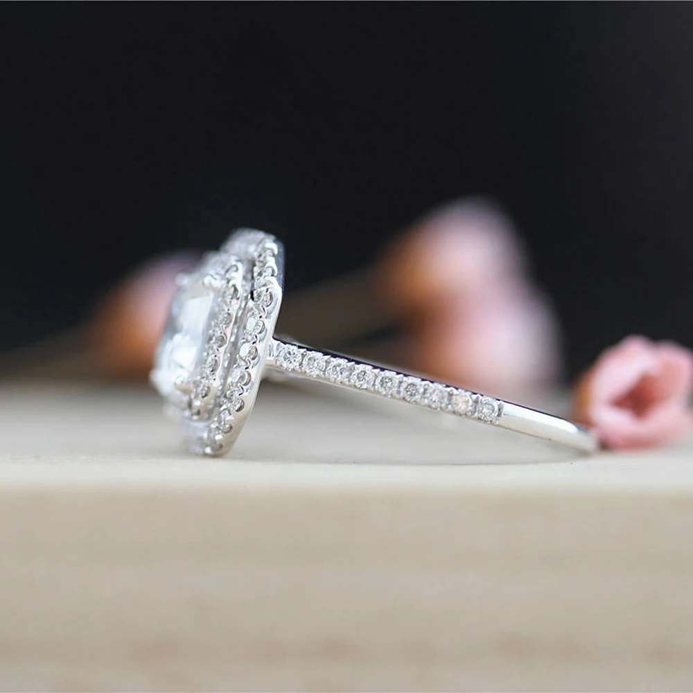 3 Carat Asscher Moissanite Ring Test Positive Brilliant Cut Lab Grown Diamond Solid 14K White Gold Engagement Rings Halo | Украшения и