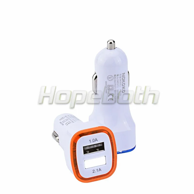 Hopeboth 100 шт. LED Light dual usb Port автомобильное зарядное устройство 2 порта адаптер 5 в 2.1A +