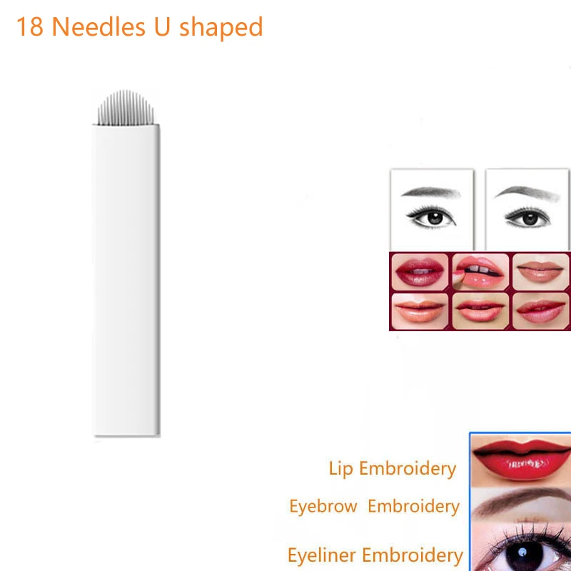 

Eyebrow Tattoo Blades Makeup Needles 100Pcs 18Pin U Shape Lip Permanent Makeup 3D Embroidery Safe Microblading Manual Tattoo Pen