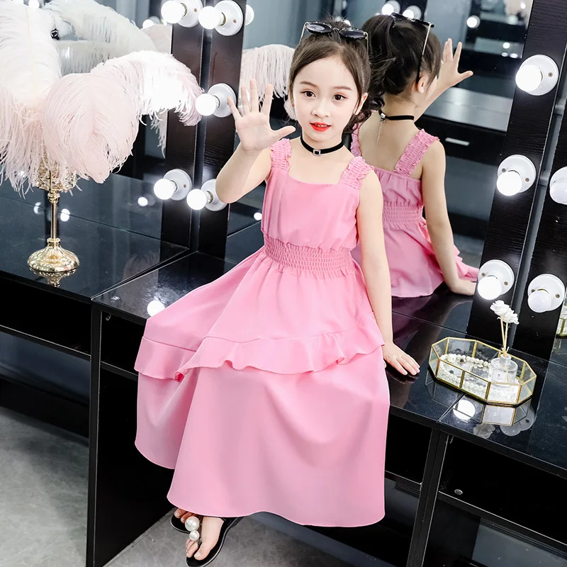yellow chiffon ruffle backless long-dress age for 4 - 14 yrs teenage girls evening party gowns 2019 new summer sleeveless frocks | Детская