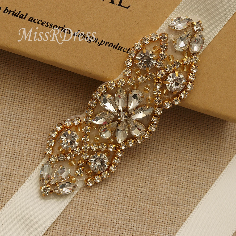 MissRDress свадебный пояс с золотыми кристаллами роскошный со стразами бисером для