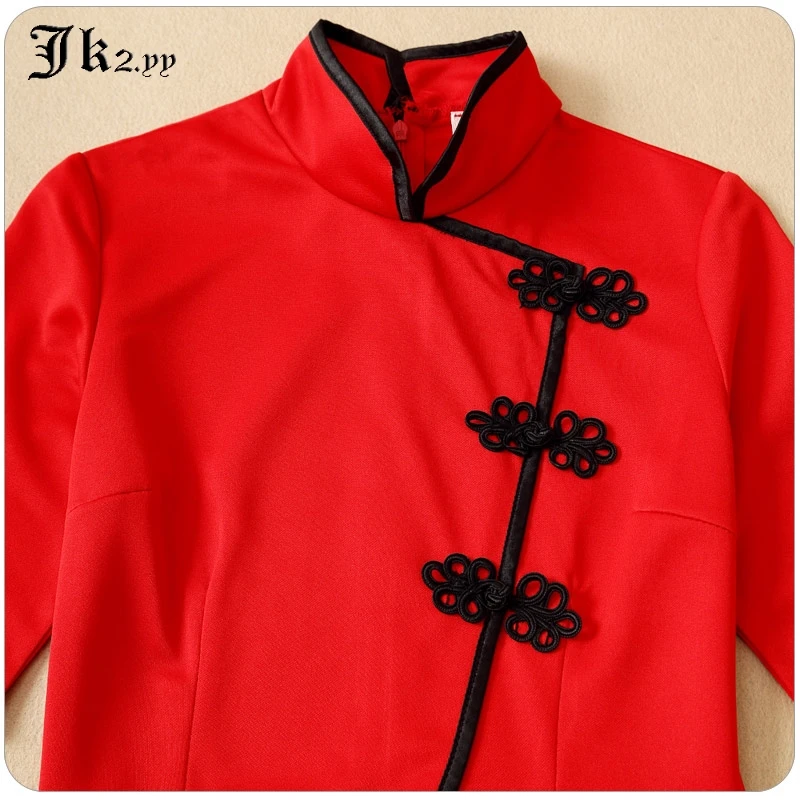 Женское однотонное платье с высоким воротником в китайском стиле летнее