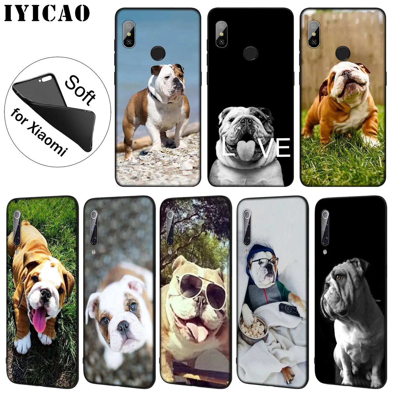 IYICAO Cute dog english bulldog Soft Silicone Phone Case for Xiaomi Mi 10 9 9T CC9 CC9E 8 SE A3 Pro A1 A2 Lite 6 pocophone f1 |