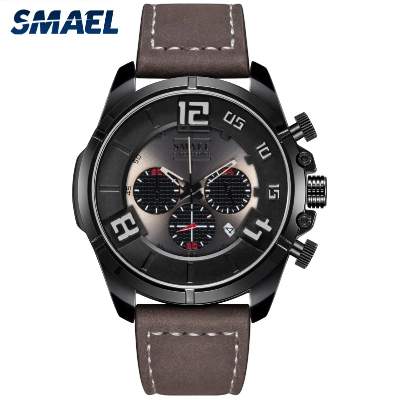 

SMAEL Casual Sport Mens Watches Top Brand Luxury Leather Fashion Wrist Watch for male Clock SL-9075 Chronograph Wristwatches Men