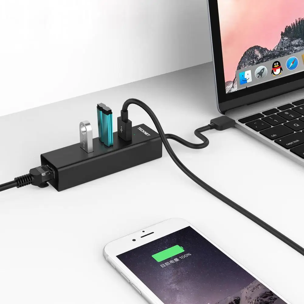 TeckNet 3 порта USB3.0 концентратор 10/100/1000 гигабитный Ethernet LAN проводной сетевой адаптер