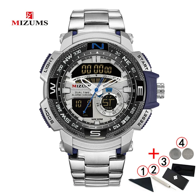 white blue with box Relogio Masculino,, золотые часы, мужские, люксовый бренд, золотые, военные, мужские часы, водонепроницаемые, нержавеющая сталь, цифровые наручные часы - Цвет: white blue with box