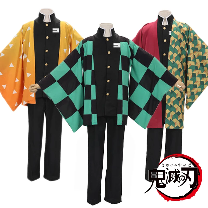 Аниме демон убийца Kimetsu no Yaiba костюмы для косплея Униформа юката верхняя одежда Haori Kamado Tanjirou полный комплект S-2XL