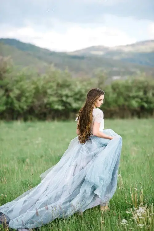 Vestido de noiva светло голубое сказочное пляжное Бохо кружевное свадебное платье 2019
