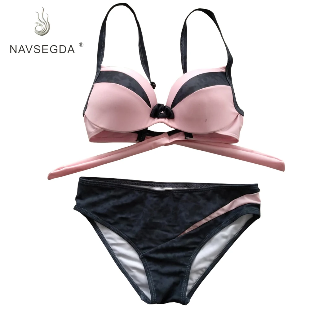 NAVSEGDA 2019 сексуальное бикини однотонного цвета костюм женский лоскутный купальник
