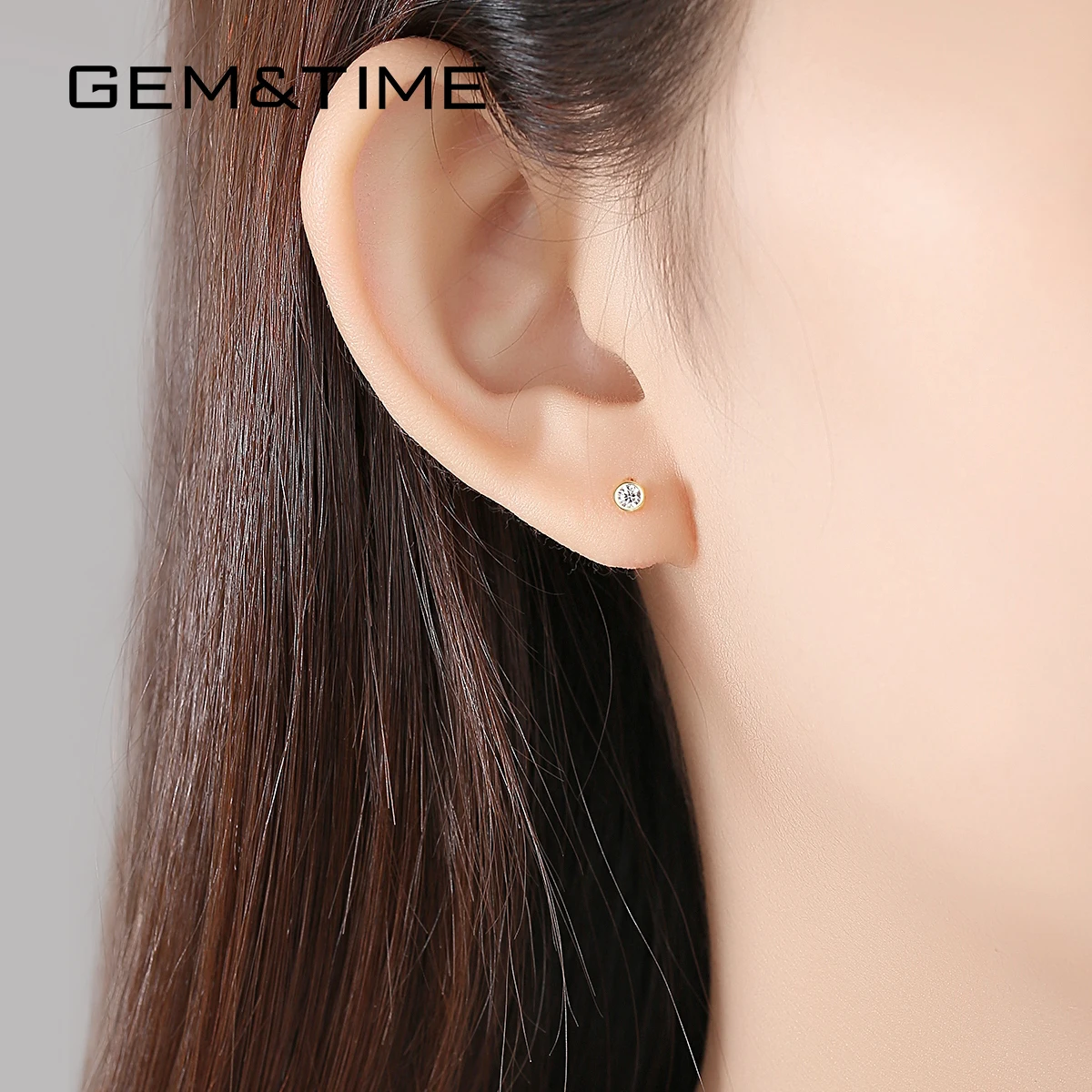 Gem&Time Solid 14k Gold Round Stud Earrings for Women Sunlight Birthstone Wedding Yellow Gold Au585 Fine Jewelry Brincos E14115
