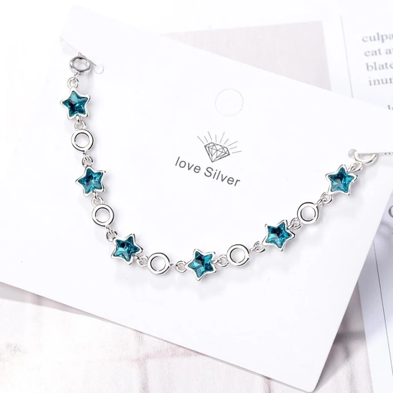 Корейский простой синий пятиконечный Звездный кристалл милый серебристый цвет