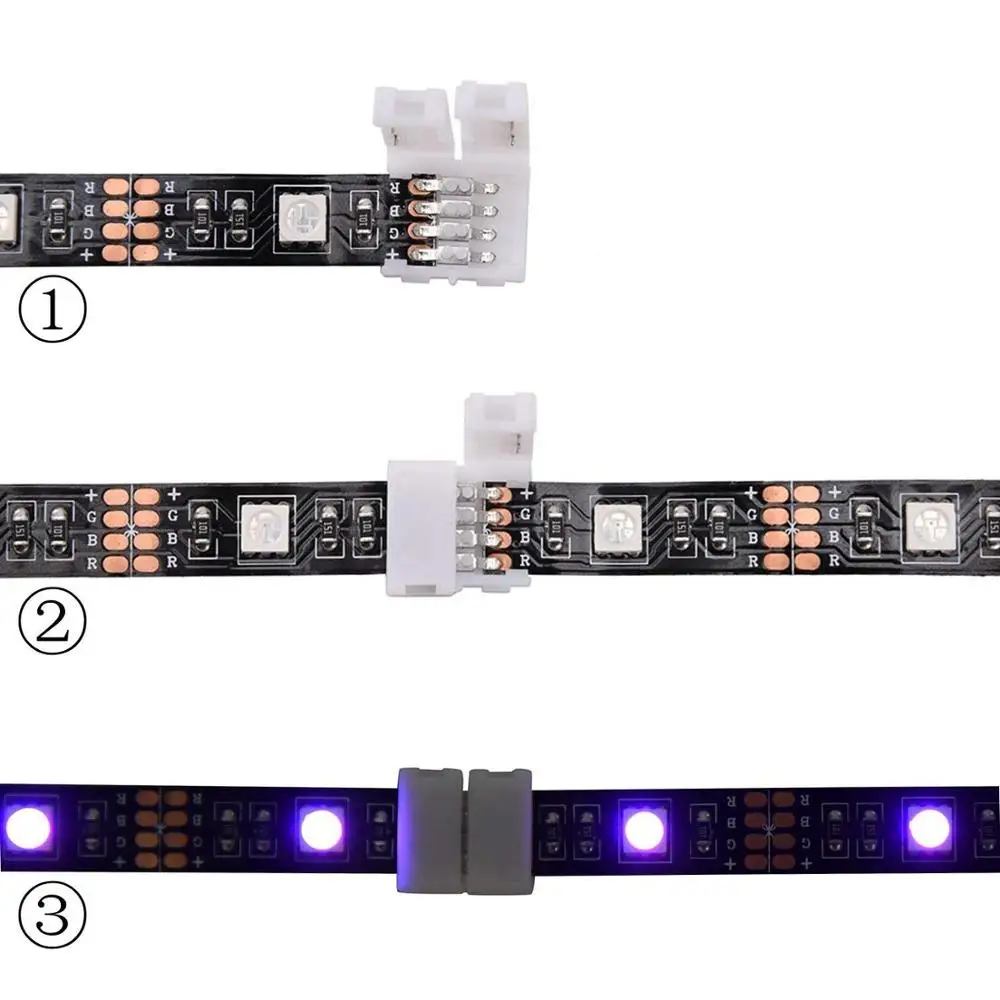 20pcs 10mm 4-pin Solderless Clip-on Coupler Connector 5050 RGB LED Strip Light | Обустройство дома