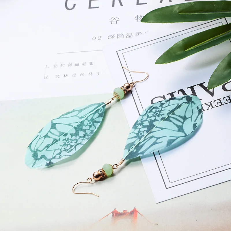 QIANKE Bohemian Big Feather Drop Earrings for Women Statement Ethnic Boho Long Dangle Fashion Jewelry Gift Wholesale |