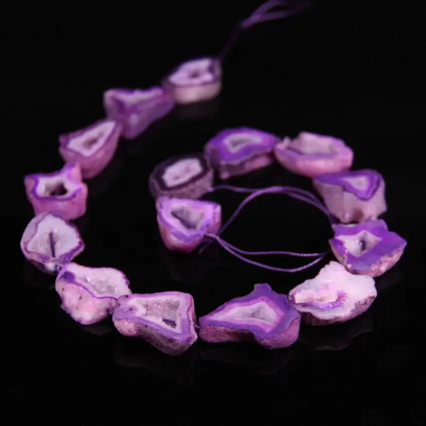 

12-15PCS/Strands Purple Agates Druzy Geode Freeform Slab Nugget Pendant Beads,Raw Quartz Drusy Connectors Necklace Jewelry