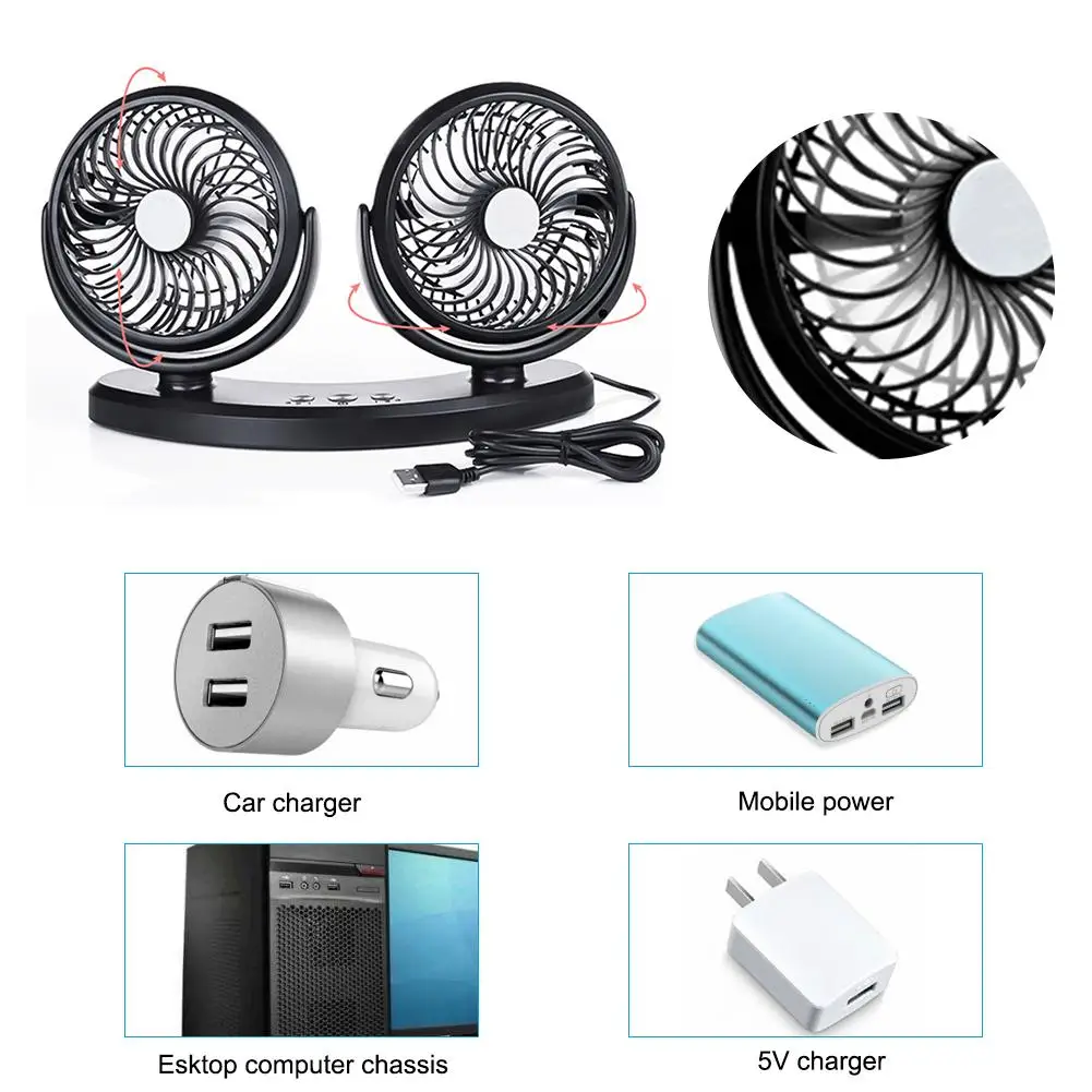 Солнечный вентилятор автомобильный кулер USB с двойной головкой трехскоростной