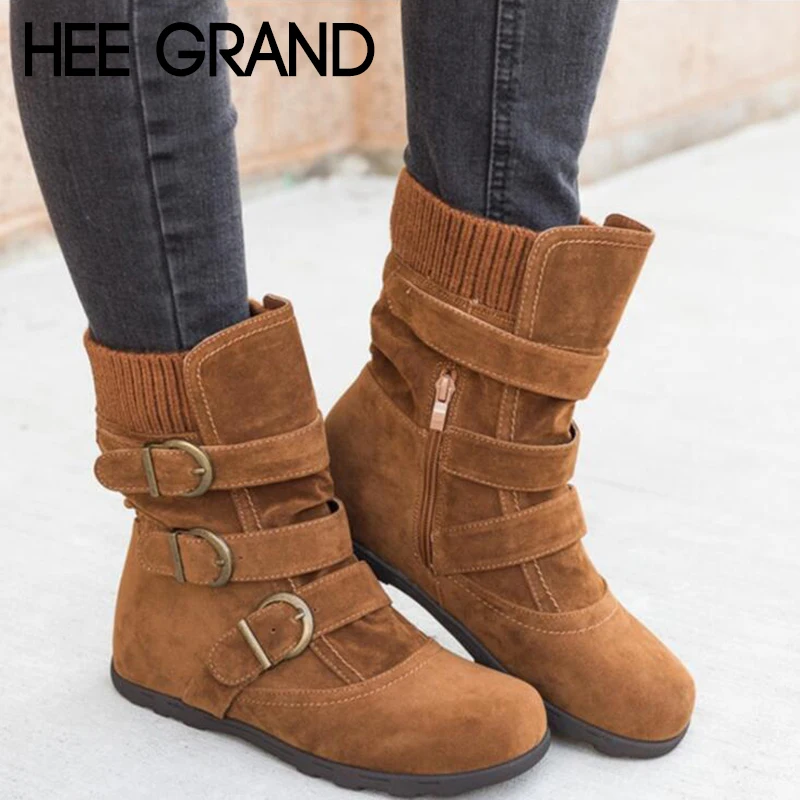 HEE GRAND/2018 женские зимние теплые замшевые повседневные ботинки с пряжкой и