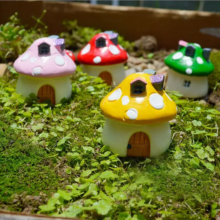 Садовый орнамент домик в виде грибов Статуэтка из смолы горшок для растений