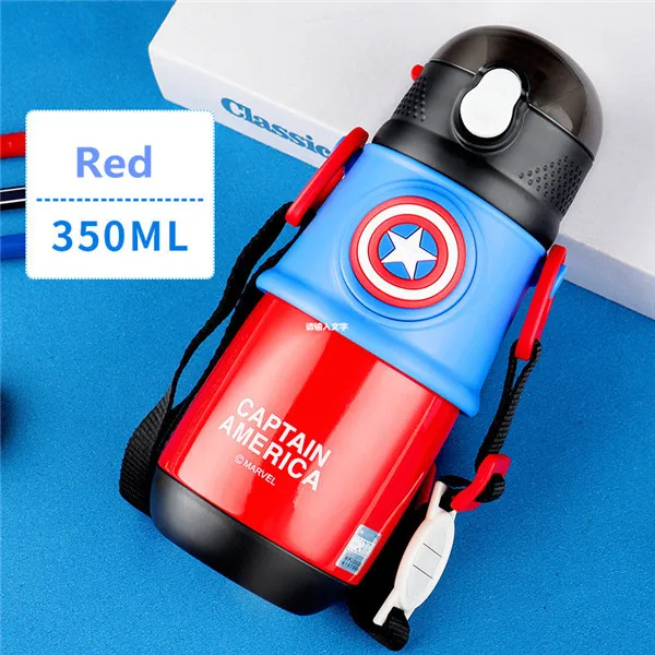 Red 300 мл 360 градусов герметичные детские кружки с соломинкой Marvel Америка капитан из нержавеющей стали детские тренировочные стаканчики для воды бутылки с ручкой - Цвет: Red