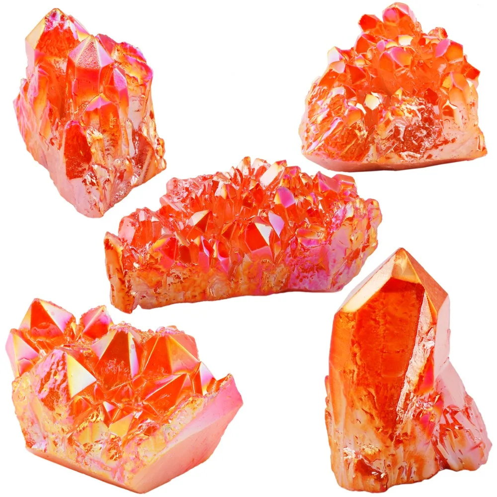 TUMBEELLUWA натуральный Титан с покрытием кварцевый кристалл кластер Drusy Geode пламя