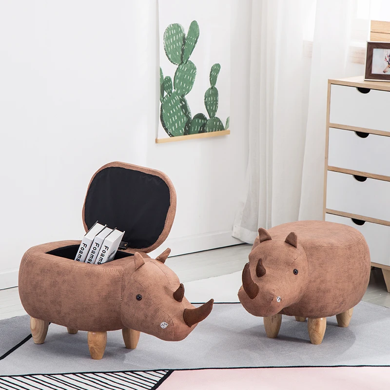 Креативные туфли скамья носорога хранения твердой древесины ног пуф для модная