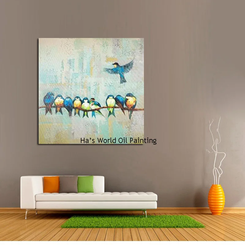 Many Birds Standing on Tree Branch None Framed Decorative Oil Painting | Дом и сад