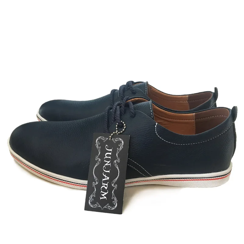 JUNJARM 2020 British Style Men Flats Shoes Handmade Genuine Leather Business Breathable Lace-up 38-47 | Обувь