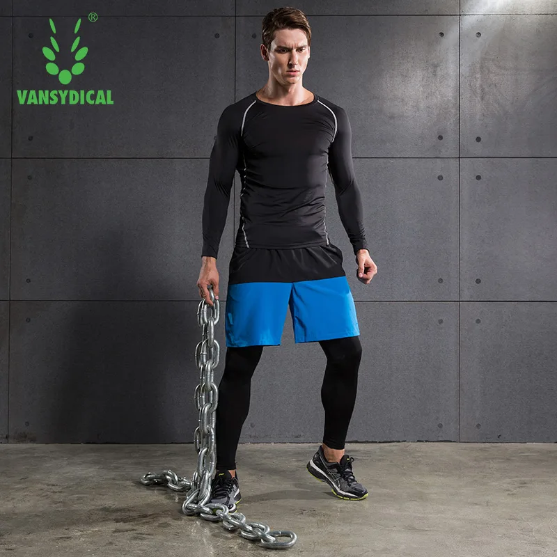 Vansydical спортивный костюм Мужская быстросохнущая компрессионная рубашка Леггинсы