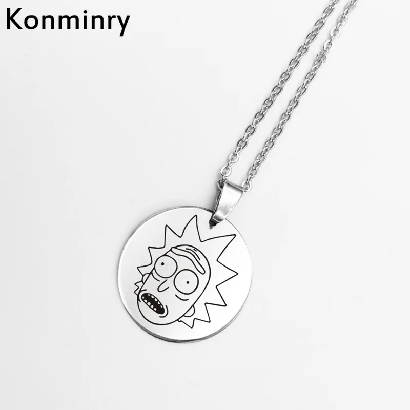 Konminry Горячая Рик Морти из нержавеющей стали круглой формы кулон ожерелье лазерная печать Cartton цепи милые ювелирные подвески