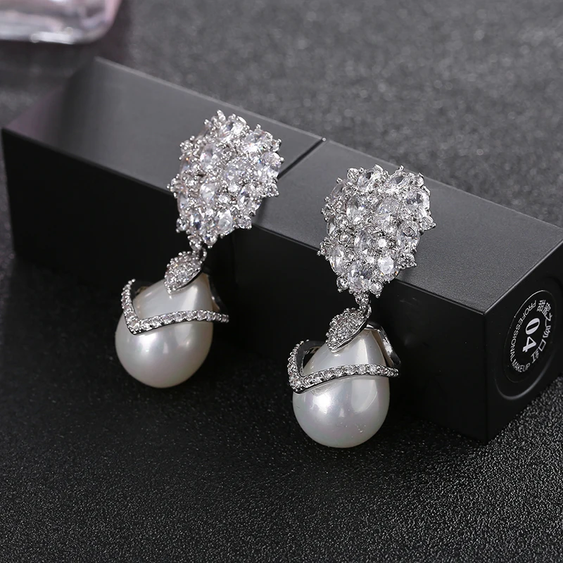 GAOLA прозрачные белые висячие серьги с микрозакрепкой искусственным жемчугом