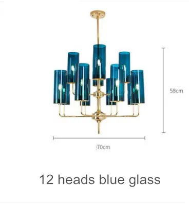 12 heads blue glass Современные стеклянные люстры, роскошные потолочные лампы, металлический светодиодный подвесной светильник для гостиной, столовой, кухни, светильники, блеск - Цвет абажура: 12 heads blue glass