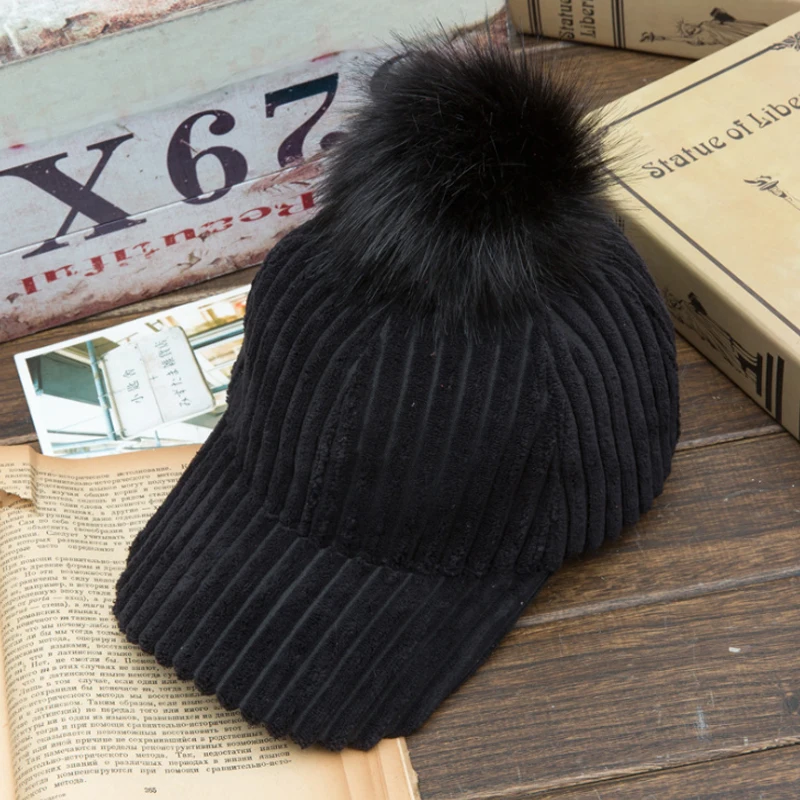 Мех кролика брендовые бейсболки Snapback шляпа папа 2018 На зимнем меху помпоном Шапки