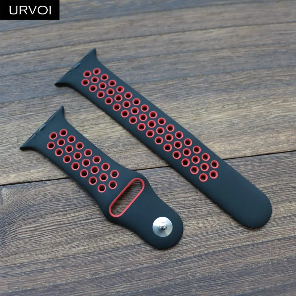 Спортивный ремешок URVOI для Nike+ apple watch серии 432 силиконовый ремешок для iwatch гибкий дышащий официальный цвет 38 42 40 44 мм - Цвет ремешка: Black Red