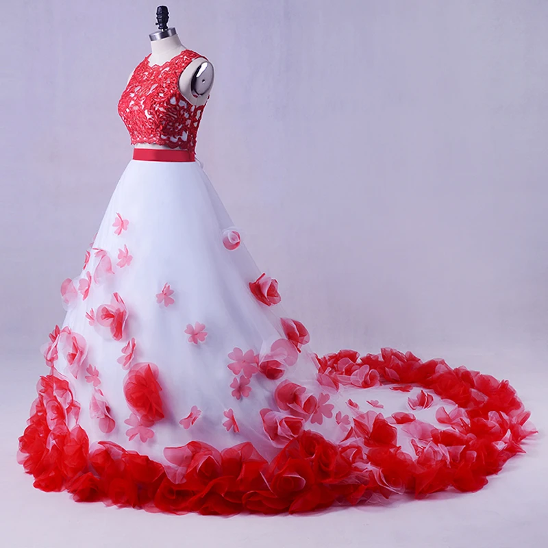Роскошное платье для выпускного вечера из двух частей белые и красные Выпускные