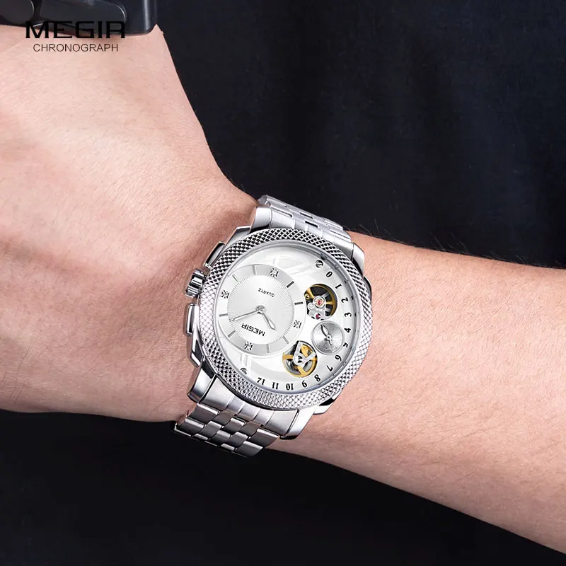 Часы MEGIR мужские Стальные кварцевые модные водонепроницаемые Декоративные