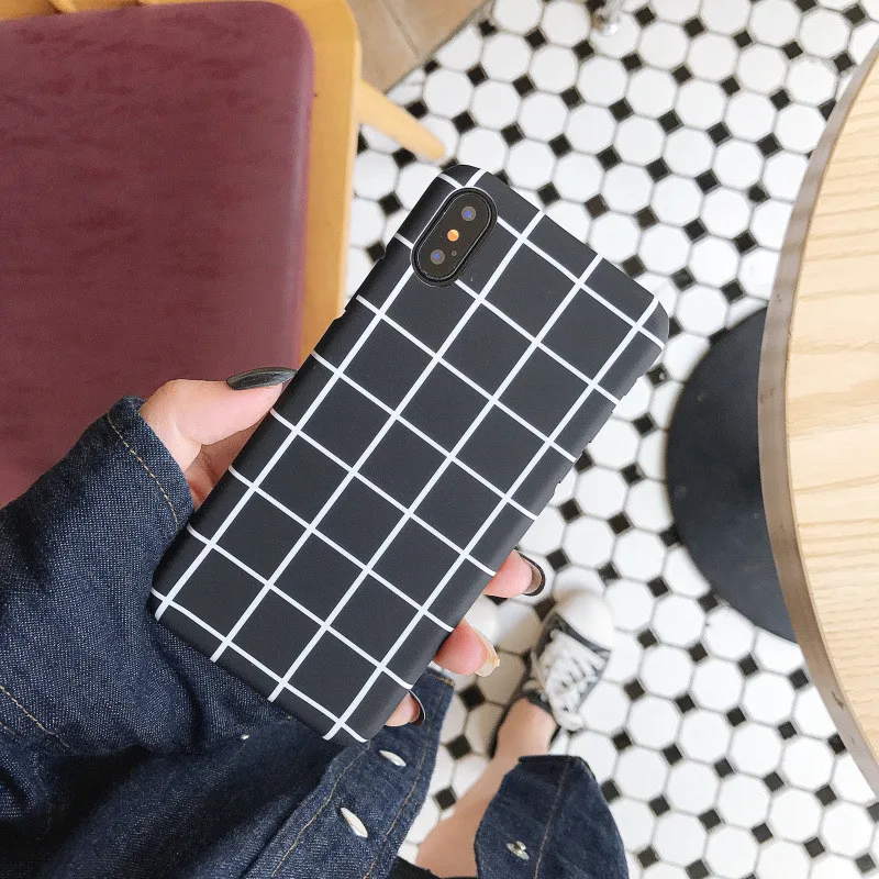 Простой Модный черный и белый чехол для телефона в клетку iphone X XS Max XR 8 7 6 6S Plus 5
